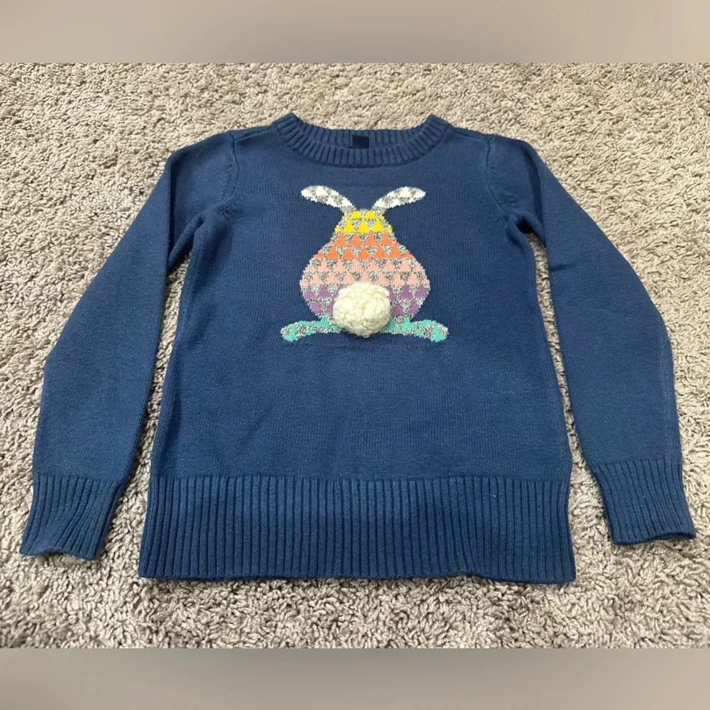 GapKids Navy Bunny Pom Pom Novelty Sweater Cottagecore Preppy S 6-7